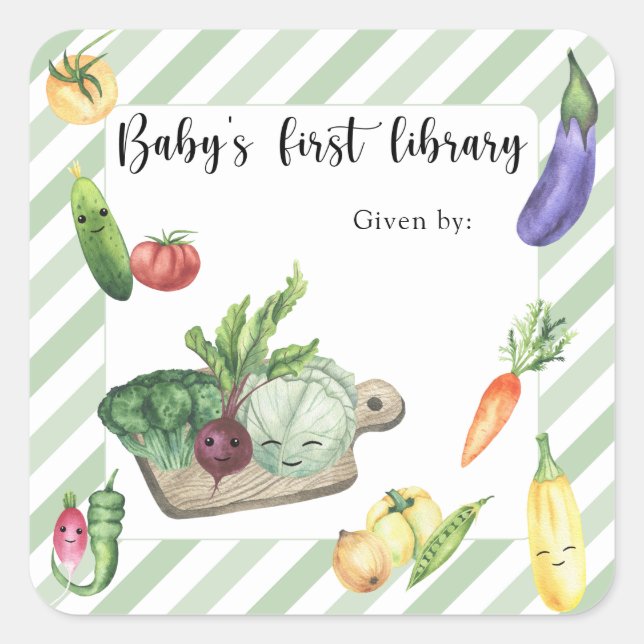 Grown Baby Shower bookplate - baby's first library Square Sticker (Front)