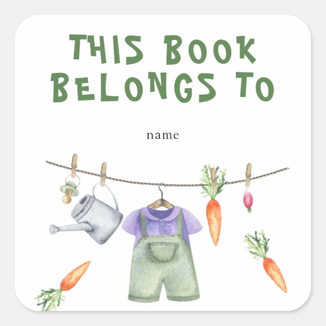Grown Baby Shower bookplate - this book belongs to Square Sticker (Front)