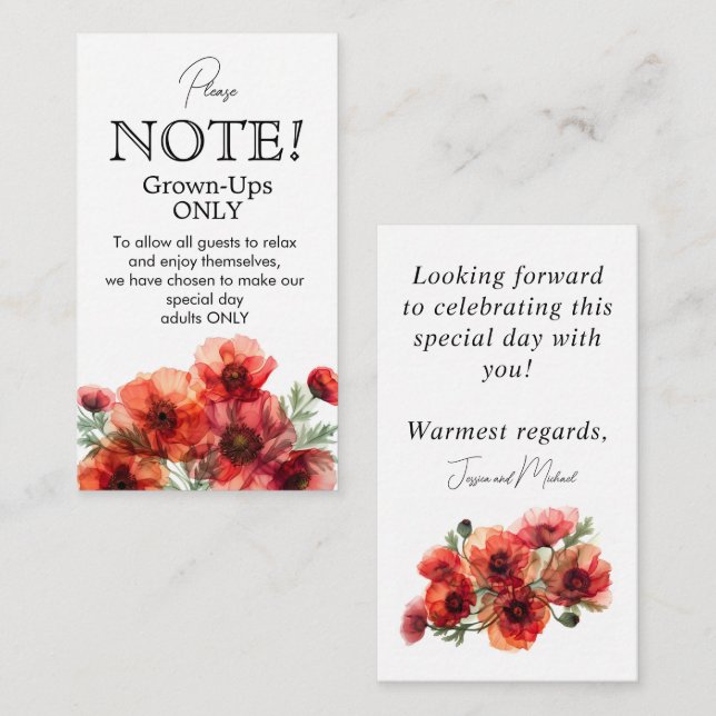 Grown-ups ONLY Scarlet Petal Serenade  Enclosure Card (Front/Back)