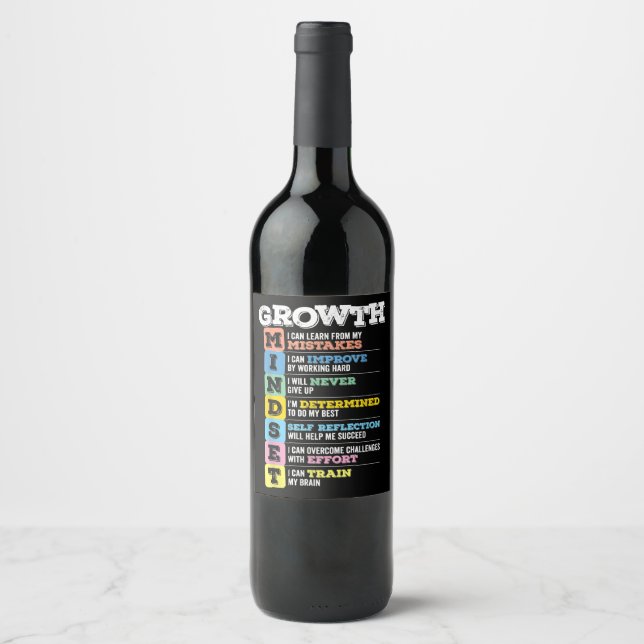 Growth Mindset Classroom Brain Motivation Entrepre Wine Label (Front)