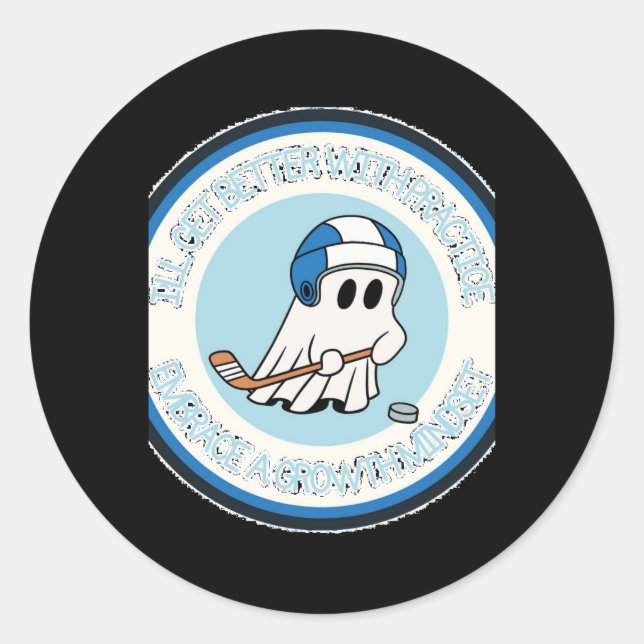 Growth Mindset Ghost Playing Hockey Sticker  (Front)