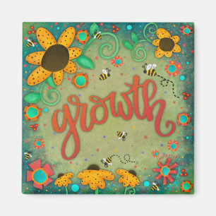 Growth Pretty Floral Trendy Inspirational Green Magnet