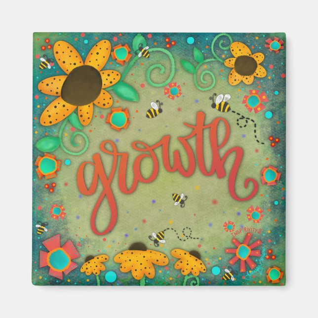 Growth Pretty Floral Trendy Inspirational Green Magnet (Front)