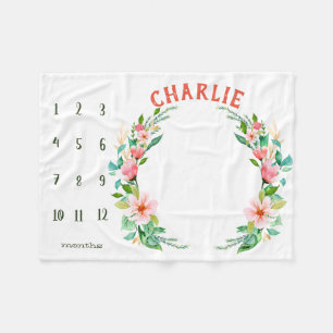 Growth tracker - Girl milestone watercolor Fleece Blanket