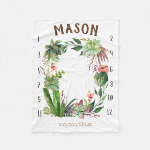 Growth tracker - Milestone - Succulent watercolor Fleece Blanket