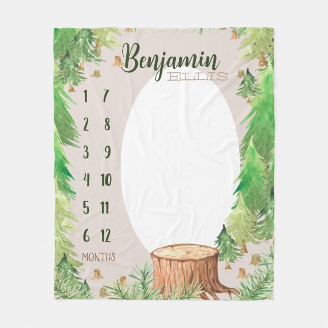 Growth tracker - Milestone Woodland forest Fleece Blanket (Front)