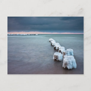 Groyne in winter on shore of the Baltic Sea Postcard