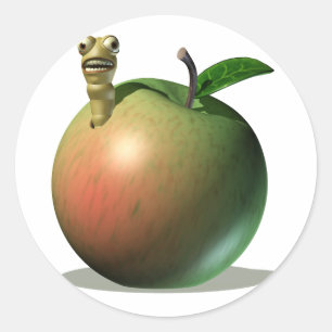 Grub Eating Apple Classic Round Sticker