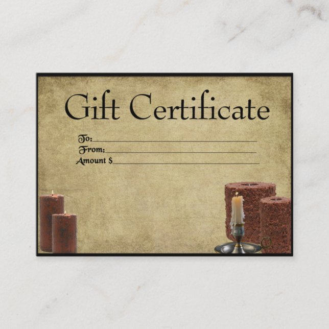 Grubby Candles - Prim Gift Certificate Cards (Front)