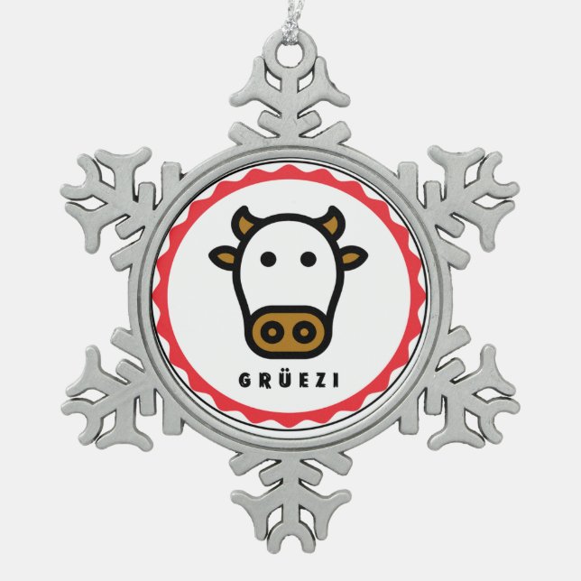 Grüezi - Cute Swiss Cow Snowflake Framed Ornament (Front)