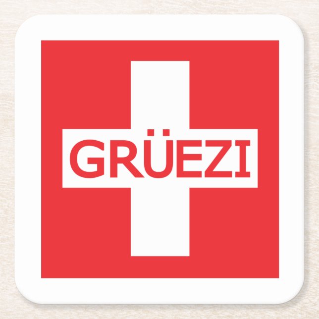 Gruezi Switzerland Flag Square Paper Coaster (Front)