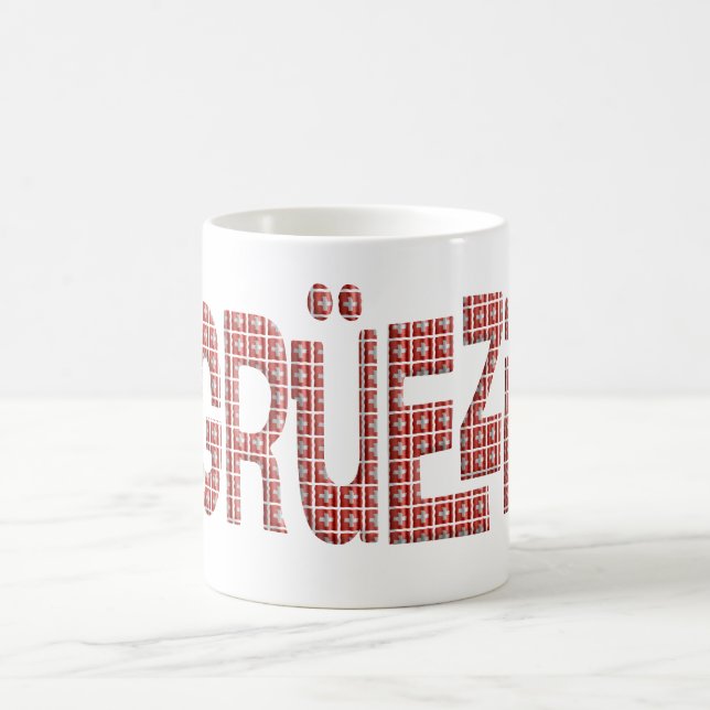 Grüezi with an overlay of Swiss flags.  Coffee Mug (Center)