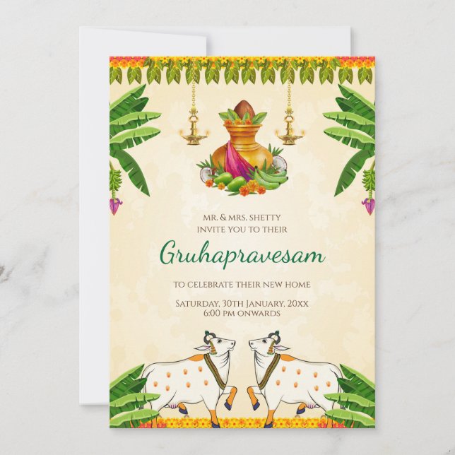 Gruhapravesham invite Digital Indian Housewarming (Front)