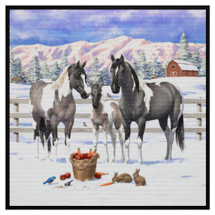Grulla Pinto Grey Paint Horses on a Winter Farm Fabric