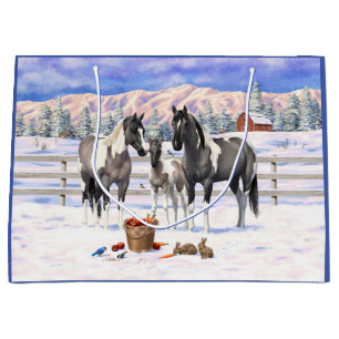 Grulla Pinto Grey Paint Horses on a Winter Farm Large Gift Bag