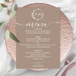 Grullo Monogram Photo Wedding Menu Card<br><div class="desc">A simple chic foliage faux foil monogram grullo wedding menu card. Easy to personalise with your details. Modern boho wedding menu card editable, wreaths photo wedding invitation, customisable, calligraphy handwritten font, simple, elegant. CUSTOMIZATION: If you need design customisation, please contact me through chat; if you need information about your order,...</div>