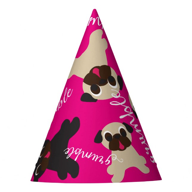 Grumble Grumble Fawn and Black Pugs Birthday Party Hat (Front)