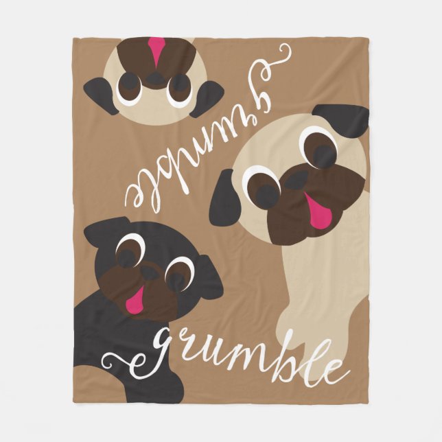 Grumble, Grumble Pug Light Brown Fleece Blanket (Front)