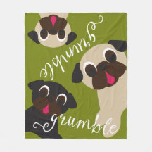 Grumble, Grumble Pug Light Moss Fleece Blanket