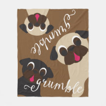 Grumble, Grumble Pug Medium Brown Fleece Blanket