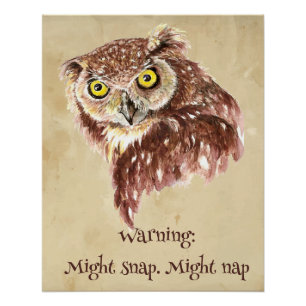 Grump Minimalist Watercolor Print Art Owl Lovers."