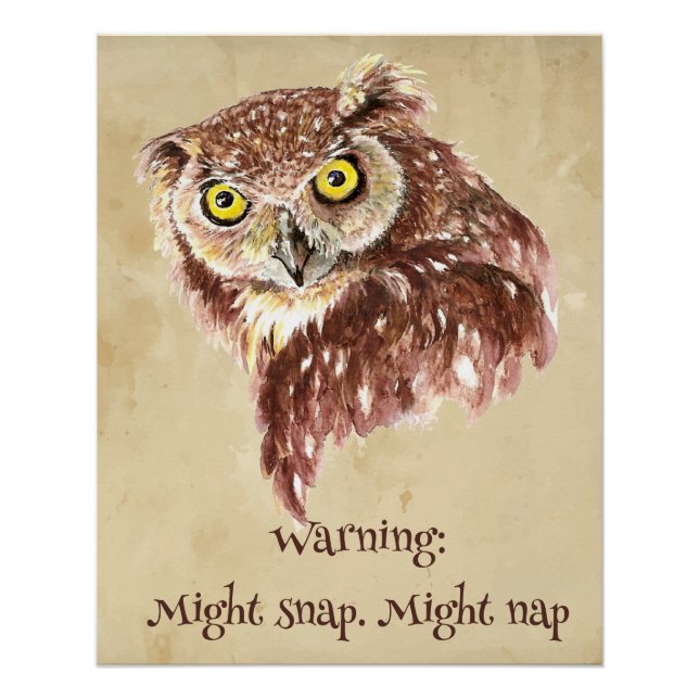 Grump Minimalist Watercolor Print Art Owl Lovers." (Front)