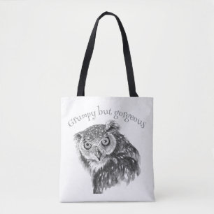 Grump Minimalist Watercolor Print Art Owl Lovers." Tote Bag