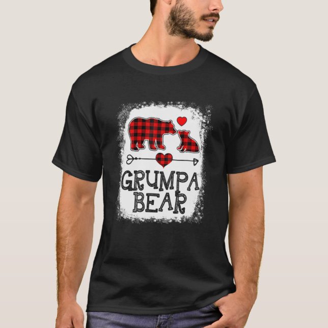 Grumpa Bear Christmas Pajama Red Plaid Buffalo Fam T-Shirt (Front)