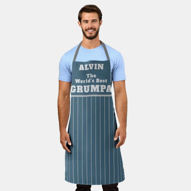 Grumpa Funny Best Grumpy Grandpa Blue Personalised Apron (Worn)