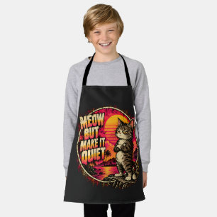 Grumpy angry Cat Retro Pink Sunset Humour Art Apron