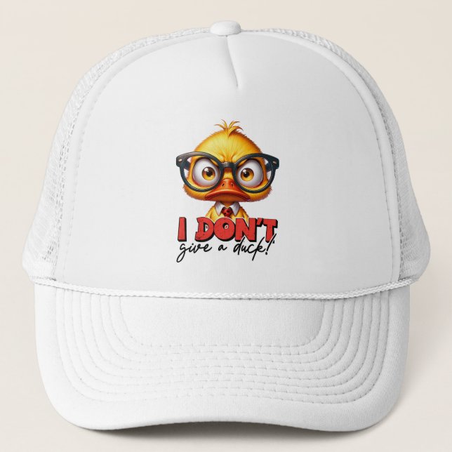 Grumpy Angry Duck Wearing Glasses Funny Saying Trucker Hat (Front)