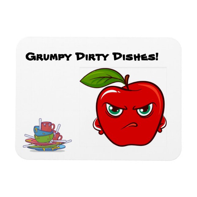 Grumpy Apple Dirty Dishes Sign Magnet (Horizontal)