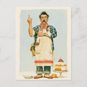 Grumpy Baker and Strawberry Cake Postcard