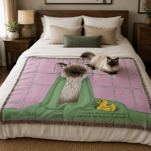 Grumpy Bath Time Himalayan Siamese Cat Funny Pink Throw Blanket