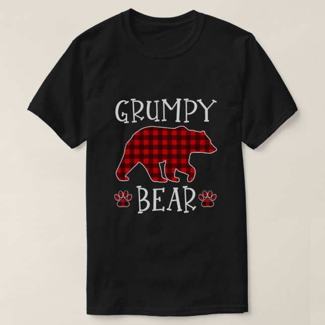 Grumpy Bear Christmas Pajama Red Plaid Buffalo Fam T-Shirt (Design Front)
