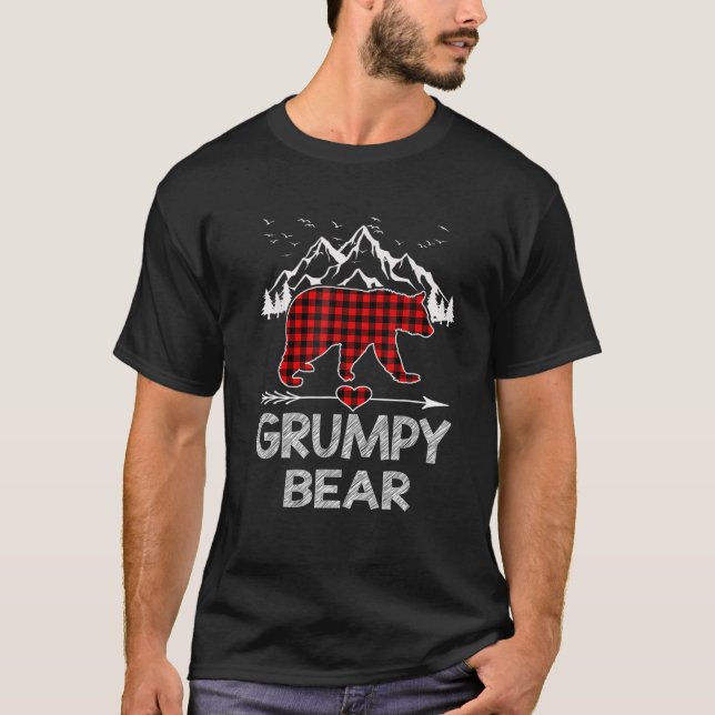Grumpy Bear Red Buffalo Plaid Grumpy Bear Pajama T-Shirt (Front)