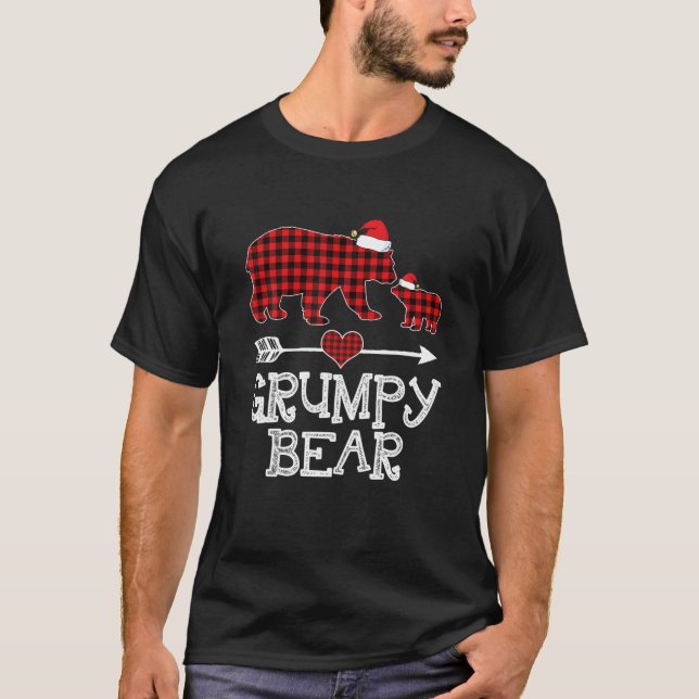 Grumpy Bear , Red Buffalo Plaid Grumpy Bear Pajama T-Shirt (Front)