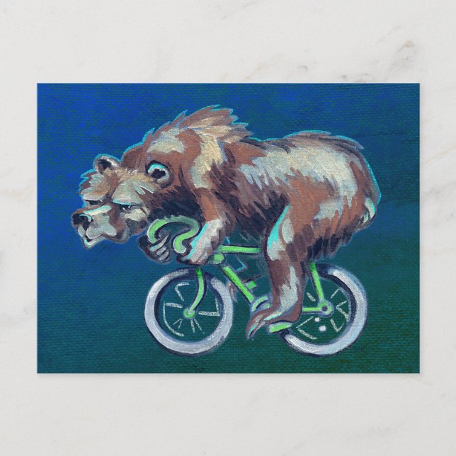 Grumpy Bear Riding a Bicycle Postcard (Front)