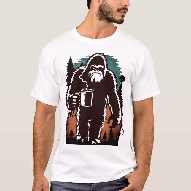 grumpy bigfoot with coffee "Leave me alone" T-Shirt (Front)