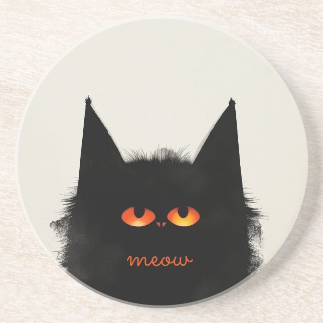 Grumpy Black Cat Coaster (Front)