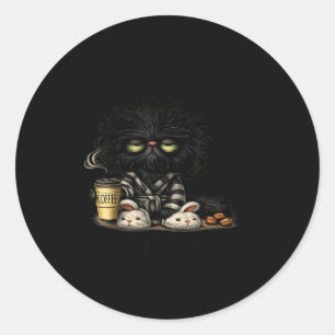 Grumpy black cat coffee lover cute morning funny classic round sticker