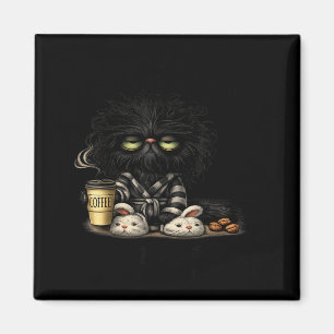 Grumpy black cat coffee lover cute morning funny magnet