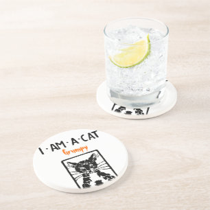 Grumpy Black Cat for the Grumpy Person or Cat Coaster
