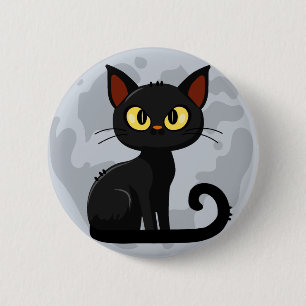 Grumpy black cat moon button
