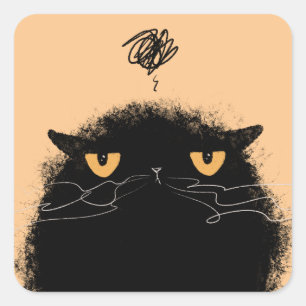 Grumpy Black Cat Square Sticker