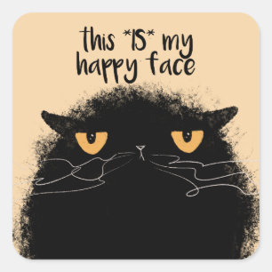 Grumpy black cat square sticker