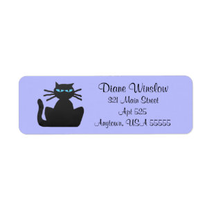 Grumpy Black Cat Womans Lavender Return Address Label