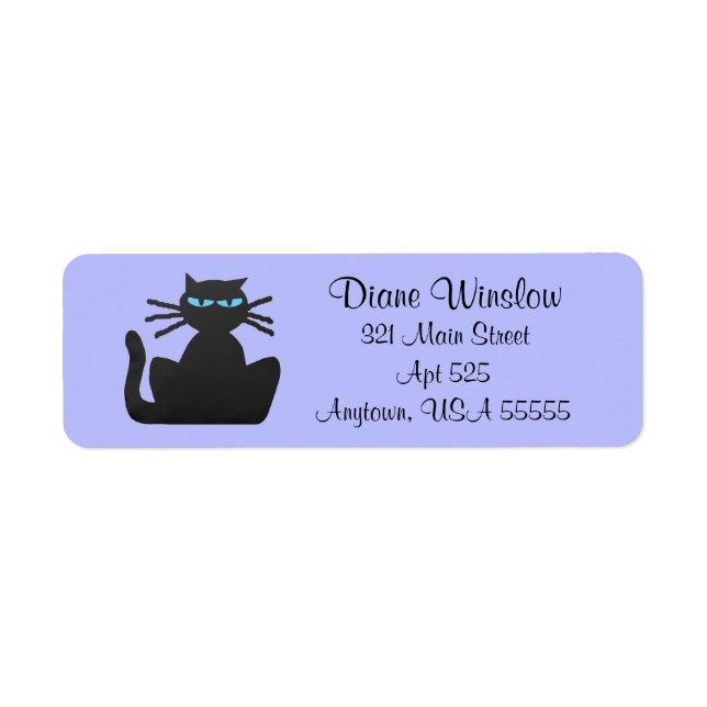 Grumpy Black Cat Womans Lavender Return Address Label (Front)