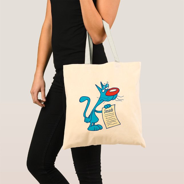 Grumpy Blue Cartoon Cat Holding Demands List Tote Bag (Creator Uploaded)