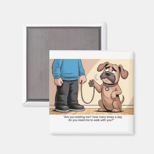Grumpy Brown Dog Funny Walking Cartoon Magnet (Front/Back)